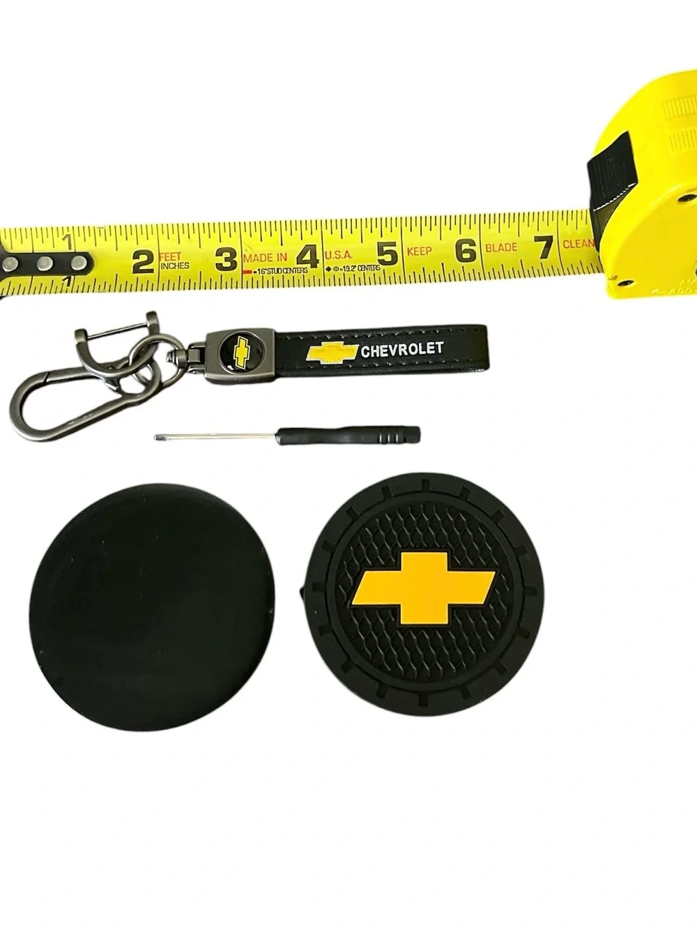 Chevrolet Chevy Black Keychain & Car Coaster (2 pc) Accessories Set
